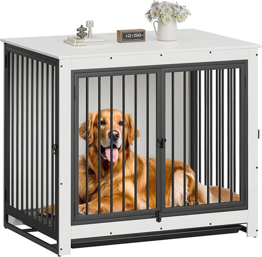 Dog Crate Furniture, 42 InchI ndoor Large Dog Kennel for Medium to Large Dogs Up to 70 LBS, Heavy Duty Wooden Pet Cage End Table with 3 Doors, Alloy Steel Frame & Removable Tray
