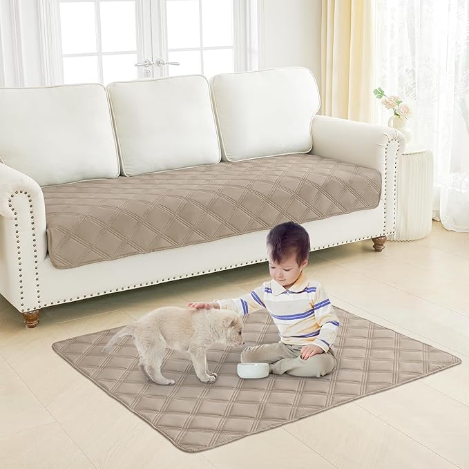 Smiry Waterproof Dog Bed Cover Blanket 30x70, Soft Reversible Pet Blanket, Washable Leakproof Cats Dogs Couch Cover for Sofa, Couch, Furniture, Lattice, Taupe/Taupe