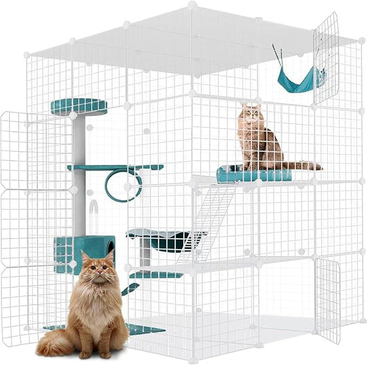 Large Cat Cage Enclosure Indoor DIY Cat Playpen Pet Home Small Animal House Detachable Metal Wire Kennels Crate Large Exercise Place Ideal for 1-4 Cat (White, 41.3" Lx41.3 Wx55 H, 1)