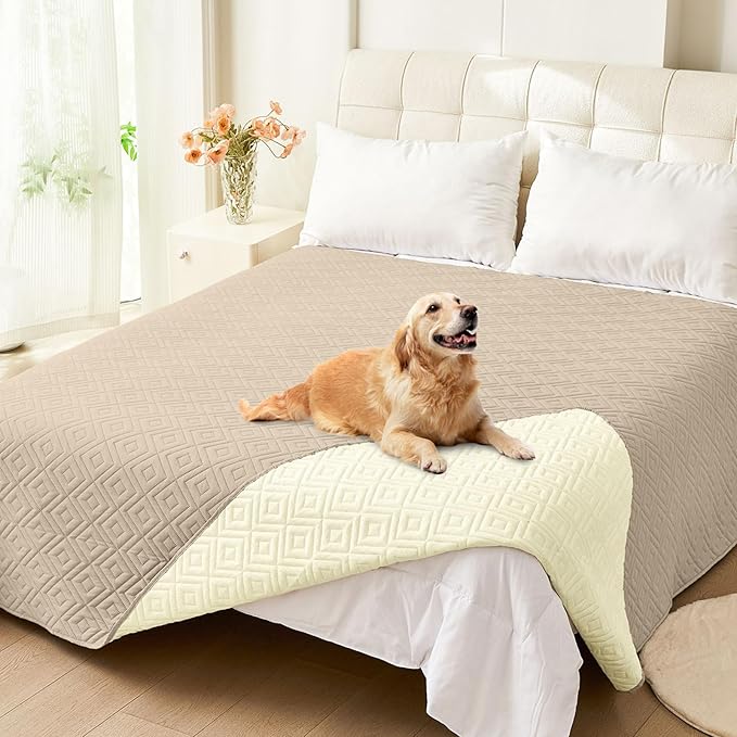 hyha Waterproof Dog Blanket, Soft Pet Bed Blankets, Waterproof Sofa Couch Cover for Dogs Washable, Reversible Pet Couch Covers for Sofa Furniture (82x82 Inch, Taupe/Beige)