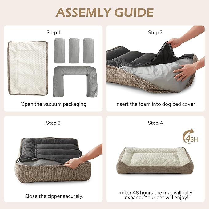 JOEJOY Extra Large Orthopedic Dog Beds Large Sized Dog, Extra Thick Supportive Big Dogs Bed with Sides and Waterproof Lining, Ultra Soft Pet Bed Sofa, Beige, 48''x35''