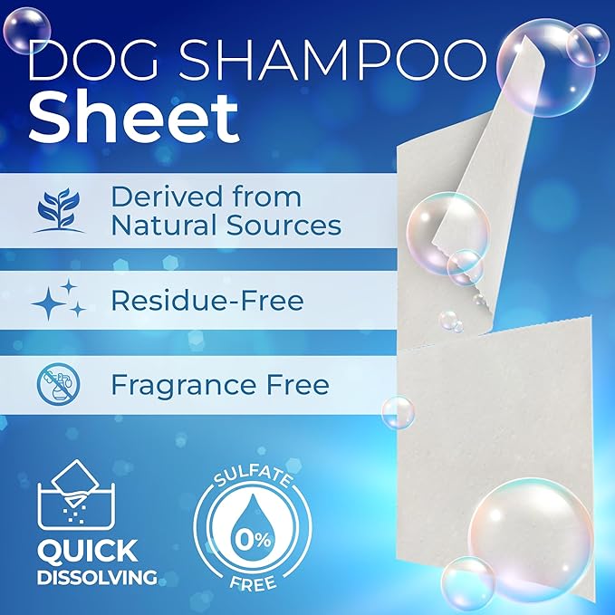 Gull Living 32 Washes Dry Shampoo Sheets for Dogs and Puppies - Water Activated Hypoallergenic Dog Shampoo Sheets - Lick-Safe, Tear-Free, Plant-Based Formula - Portable & Travel-Friendly, Easy to Use