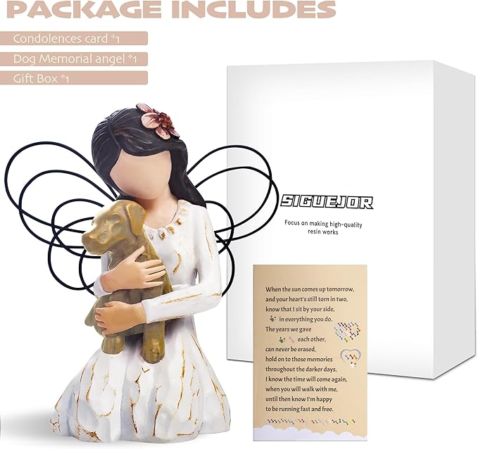 Loss of Dog Sympathy Gift, Dog Memorial Gifts, Angel Figurine, Remembrance Keepsake, Pet Sympathy Gift (Light Brown)