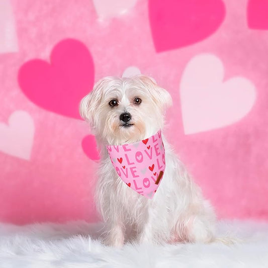 ADOGGYGO Valentine Dog Bandana, Heart and Love Pet Scarf, Premium Durable Fabric, Red Pink Valentine Bandanas for Small Dogs (Small)
