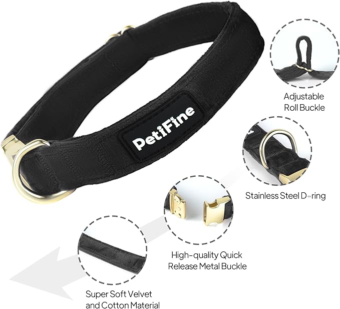 PetiFine Dog Collar and Leash Set, Super Soft Velvet Dog Collar and Leash with Metal Buckle Adjustable for Small Medium Large Dogs…