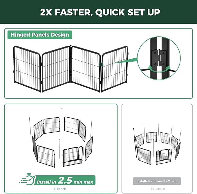 FXW Instant Unleashed Dog Playpen, Portable Pet Fence for Outdoor, RV Trips, and Camping, 40 inch, 32 Panels for Medium and Large Dogs with 9' x 11' RV Mat│Patented