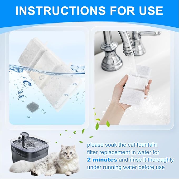 24PCS Cat Fountain Filters - Compatible with Petory, 74oz/2.2L Automatic Replacement Filters & Foam