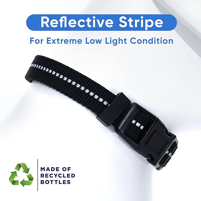 Pawtitas Recycled Dog Collar with Reflective Stitched Puppy Collar Made from Plastic Bottles Collected from Oceans Small Black Sea