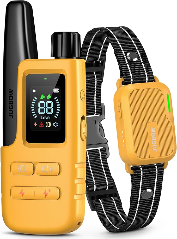 Jugbow Dog Training Collar - 4200FT Dog Shock Collars with Remote Control, IPX7 Waterproof Rechargeable E-Collar with 4 Training Modes, Security Lock(YE)