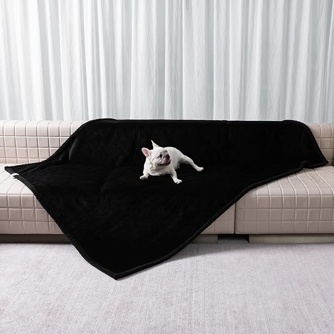 Waterproof Pet Blankets for Medium Dogs Small Cats Black Calming Pets Sherpa Blanket Fluffy Bed Sofa Couch Covers Puppy Leakproof Washable Cover for Warm-Black,M-57x40in