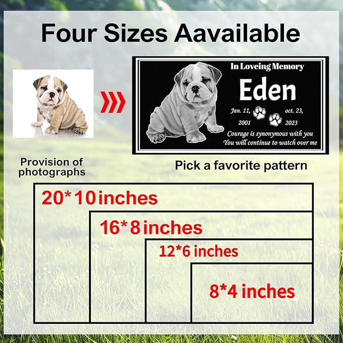 Pet Memorial Stones for Dogs & Cats, Personalized Dog Memorial Plaques for Pet Grave Stones for Outdoor - Cats Headstones, Tombstones for Grave Markers with Photo