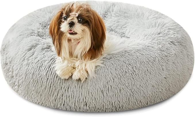Calming Dog & Cat Bed - Anti-Anxiety Donut Dog Cuddler, Warming Cozy Soft Round Bed, Fluffy Faux Fur Plush Dog Cat Cushion for Small Medium Dogs and Cats (20"/24"/27"/30")