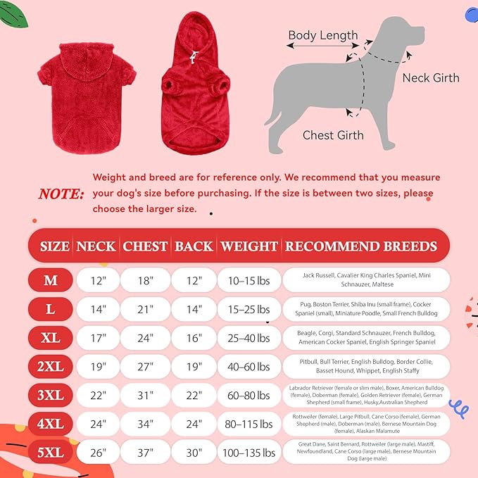 Dog Sweaters,Dog Hoodie,Warm Fuzzy Fleece Sweatshirt with Hood & Pocket,Leash Hole,Cozy Cold Weather Pet Clothes Sweater for Small,Medium,and Large Dogs(Red,M)