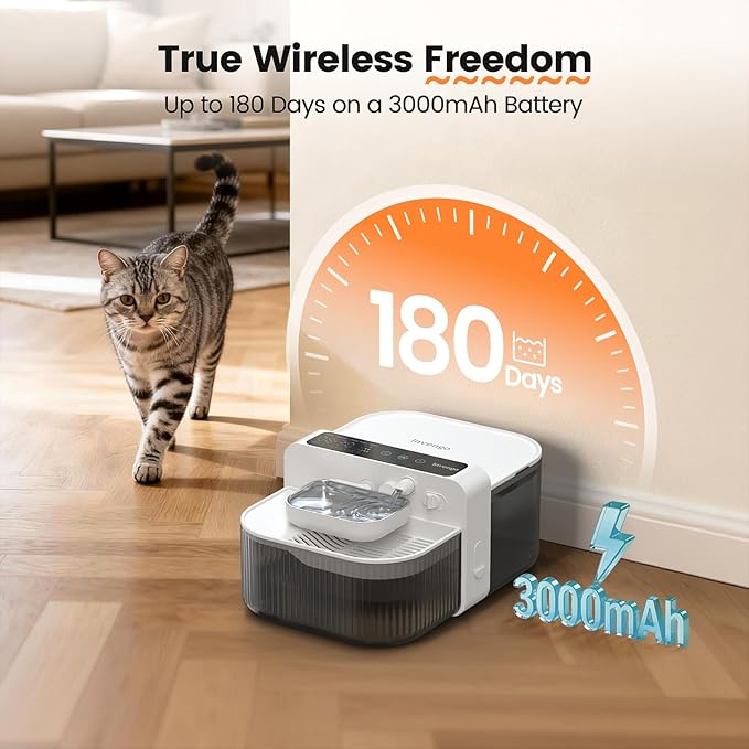 No-Filter Wireless Cat Water Fountain, 3.5L Stainless Steel Pet Fountain for Cats & Dogs – Wastewater Separation, Auto Refill, Ultra-Quiet 3000mAh Battery, Indoor Smart Water Dispenser