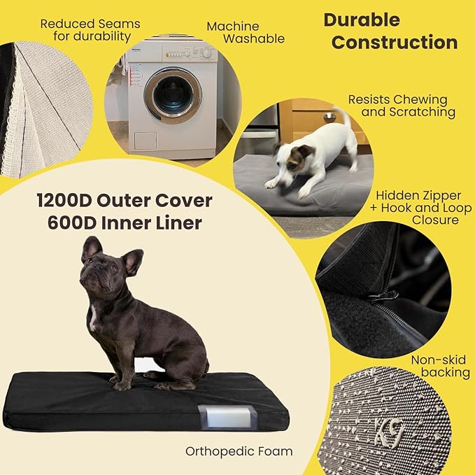 K9 Ballistics Tough Ripstop Orthopedic Dog Crate Bed - Durable Pad with Washable Cover, for Wire Crates, Tie-Downs Included, Size: Medium 35"x22", Sandstone