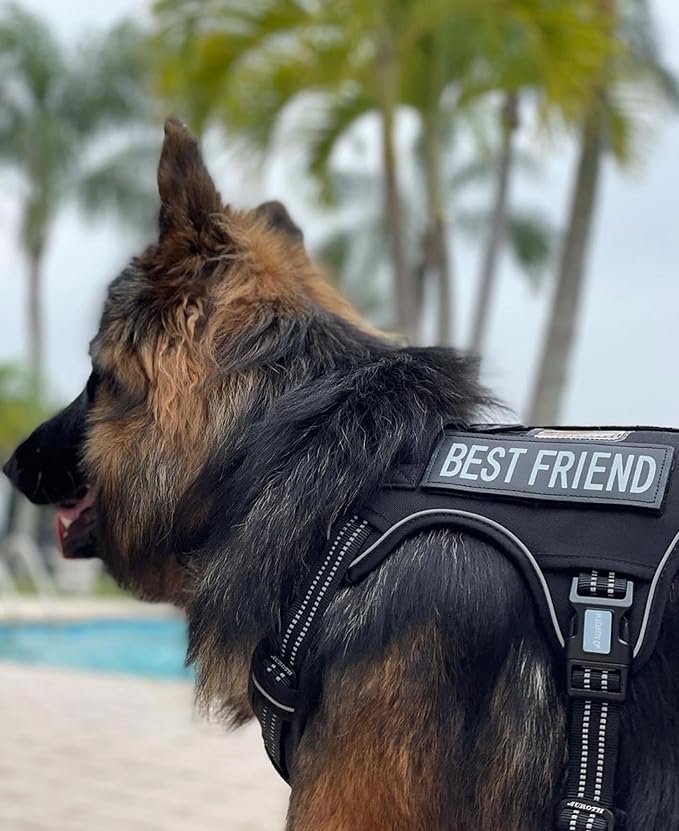 Auroth Tactical Dog Harness for Large Dogs No Pull Adjustable Pet Harness Reflective K9 Working Training Easy Control Pet Vest Military Service Dog Harnesses Black XL
