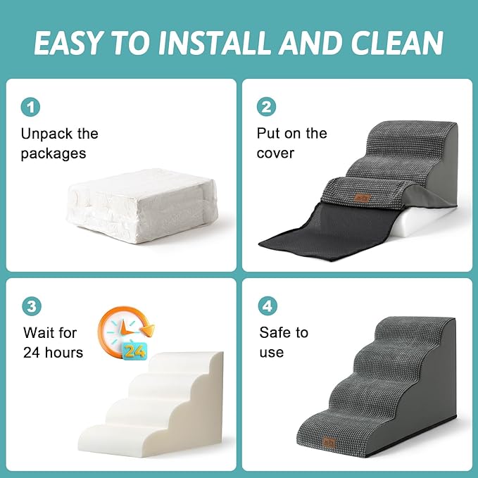 Dog Stairs for Small Dogs 15.7" H, Curved Dog Step for Puppy, Older Cat, Medium Pet Ramp for Sofa, Couch or Chair, Ladder with High Density Foam, 3 Step, 15.7x22.4x15.7 inch, Charcoal Grey