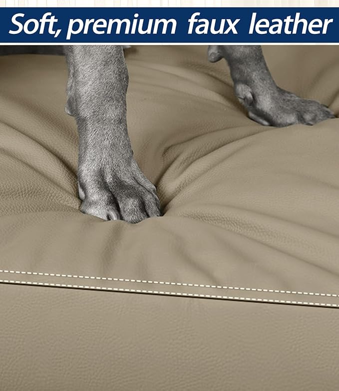 Leather XL Dog Bed, Waterproof Hair Resistant Dog Beds with Washable Covers, Orthopedic Egg Crate Foam Pet Bed