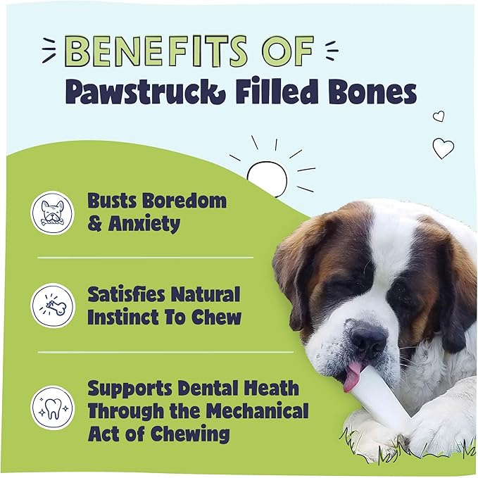 Pawstruck Large 5-6" Filled Dog Bones, Beef Flavor - Made in USA, Long-Lasting Stuffed Femur for Aggressive Chewers, Dental Treat - Pack of 3, Packaging May Vary