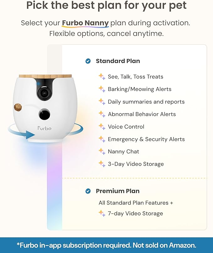 Furbo Mini 360° [New] 2K QHD Pet Camera - Unlock Smart Camera & Smart Features w/Paid Plan: Dog & Cat Safety Alerts, Rotating Treat Dispenser w/Speaker (Subscription Required, Low Risk 3mo Minimum)