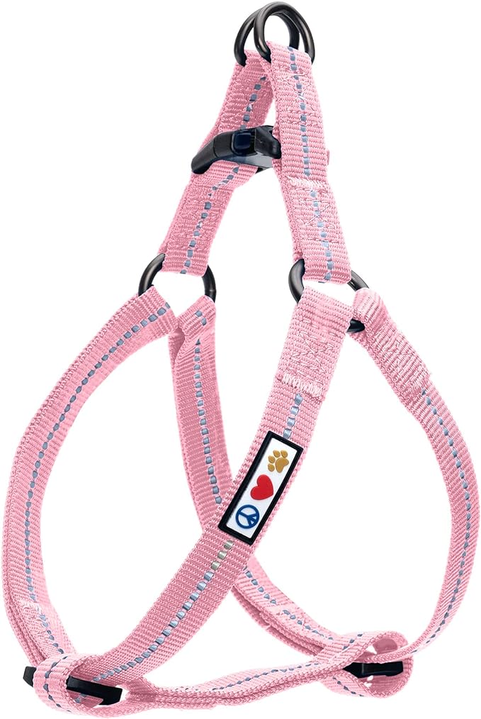 Pawtitas Recycled Reflective Step-in Dog Harness – Adjustable No-Pull Vest for Puppies to Seniors, Safe & Comfortable S Pink