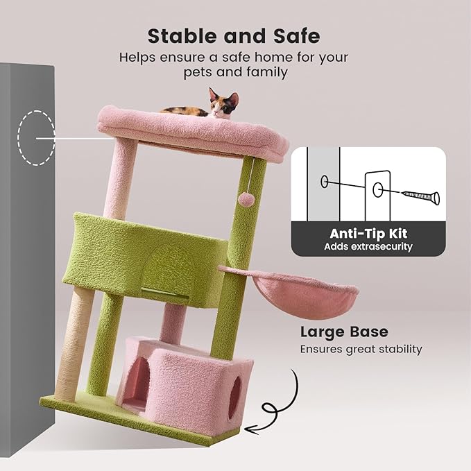 Gardner Pet 41" Tall Cat Tree for Medium-Large Cats, Heavy Duty Cat Tower with 2.8in Posts & Washable Top Perches, Space-Saving Cat Furniture for Apartments, Easy to Assembly