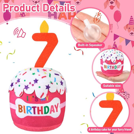 Dog Birthday Cake Toy Accessories for Girl Boy Gifts, Squeaky Plush Toy for Dog Birthday Party Decor Favor for Large, Medium and Small Dogs(7th,Pink)