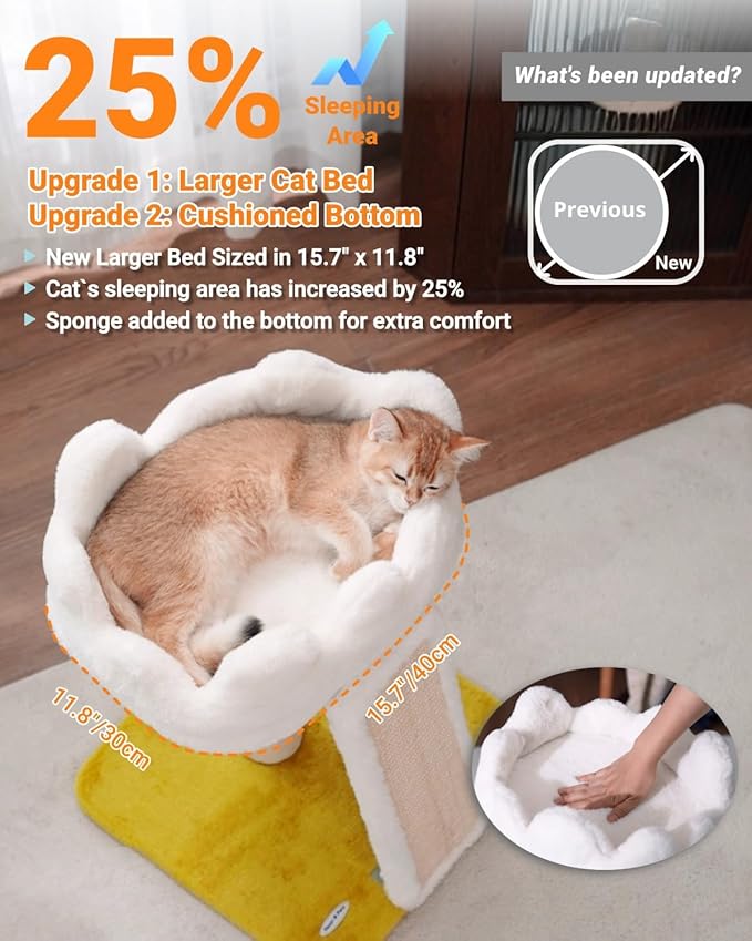Happi N Pets New Cloud Cat Tree Tower, Cat Scratching Post with Bed, Small Cat Tree, Compact Cat Tower with Scratching Pad & Cloud Soft Perch & Cute Toys, Extra Toy, Bounus Catnip