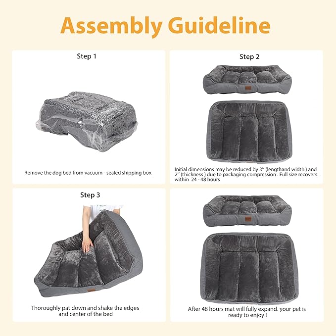 Orthopedic Dog Bed for Extra Large Dogs - Waterproof Memory Foam Dog Couch Bed with Sides, Pet Beds with Washable Cover & Non-Slip Bottom, Grey, 42x30 Inch
