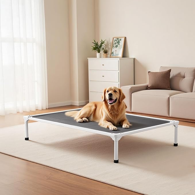 VEVOR Chew Proof Elevated Dog Bed, Portable Raised Dog Cot with Aluminum Tube Metal Frame and Breathable Textilene Mesh, Indoor & Outdoor Pet Cooling Raised Hammock Bed, XL, Gray