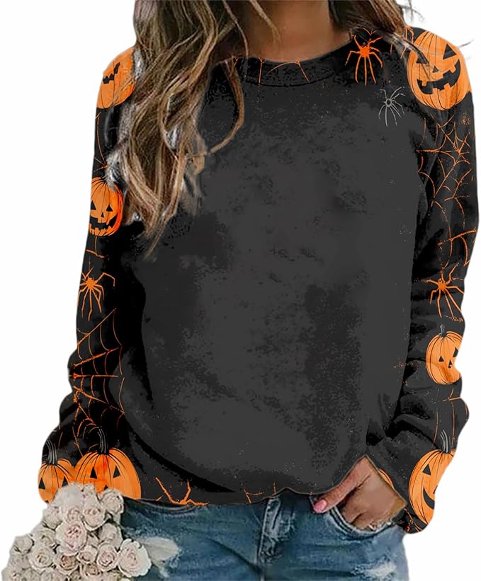 MARSVOVO Fall Sweatshirt for Women Novelty Spider Web Shirt Dressy Casual Crewneck Tunic Tops Spring Graphic Pullover