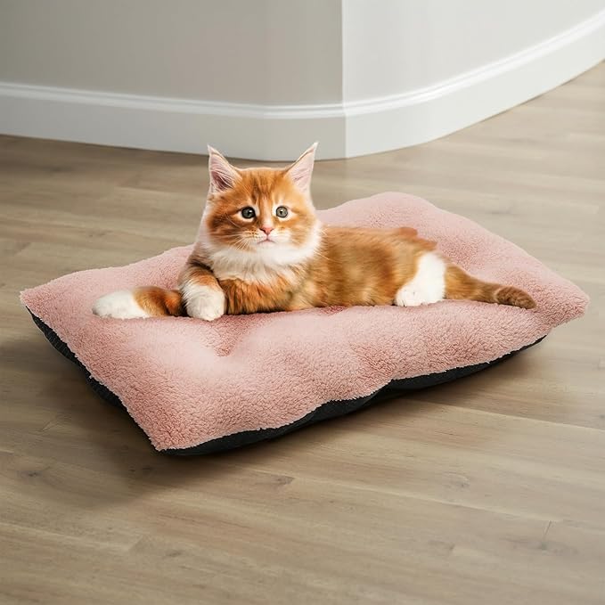 Athena Collection Small Dog Bed, 28 Inches Washable Dog Crate Bed for Small Dogs Puppy Cats Pets, Faux Fir Calming Crate Pad Warming Cozy Soft, Pink