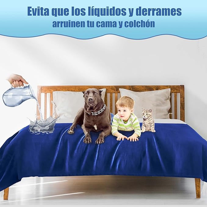 Queen Size Waterproof Blanket – Stain-Proof, Spill-Proof Flannel Blanket for Bed, Couch, Kids & Pets Protection, Reversible Splash-Proof Design (Navy Blue & Abyss Green, 80x90)