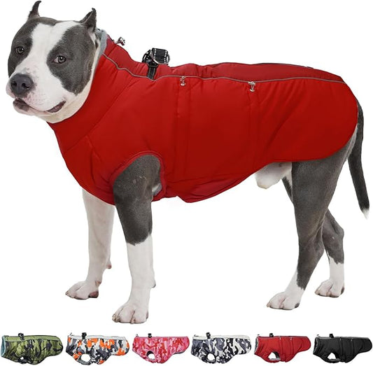 Medium Dog Coat - Warm Zip Up Snowsuit Dog Harness Vest, Reflective Water-Resistant Dog Jacket for Medium Dogs - Red