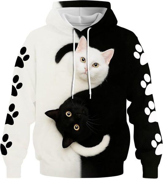 Blissboy Novelty Long Sleeve Hoodie Funny Cat Print Sweatshirts