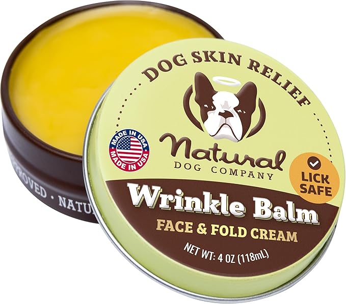 Natural Dog Company Wrinkle Balm for Dog Wrinkles (4oz Tin) All-Natural, Lick-Safe Dog Lotion for Dry Itchy Skin, French Bulldog Skin Care, Moisturizes & Cleans Wrinkle Folds, Plant-Based, Made in USA
