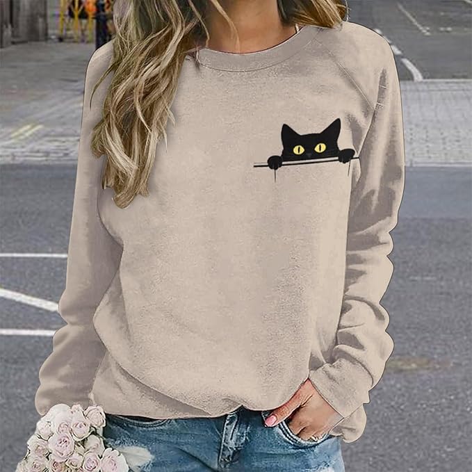 Womens Ugly Christmas Sweatshirt Funny Cat Dog Printed Xmas Pullover Shirts Crewneck Long Sleeve Graphic Hoodies