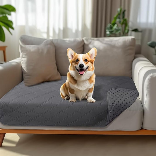 Luciphia 100% Waterproof Couch Cover Blanket for Dogs Anti-Slip Pet Couch Protector Sofa Mat Puppy Cat Blanket with Non-Slip Bottom, Grey, 30x53 Inch
