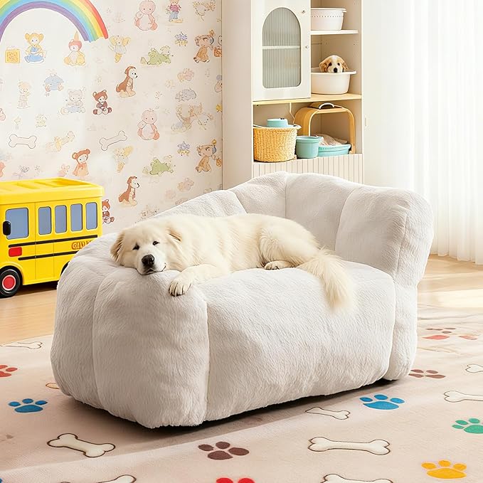 Dog Sofa Couch for Extra Large Medium Dogs, 51” Memory Foam Pets Sofa with Faux Fur Fabric Beige
