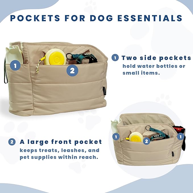 Lightweight Dog Purse Carrier for Small Dogs Under 15 lbs, Puffy Quilted Pet Carrier Tote for Puppies with Safety Leash Clip, Women's Hands-Free Dog Carrier Bag for Travel/Shopping (Brown)