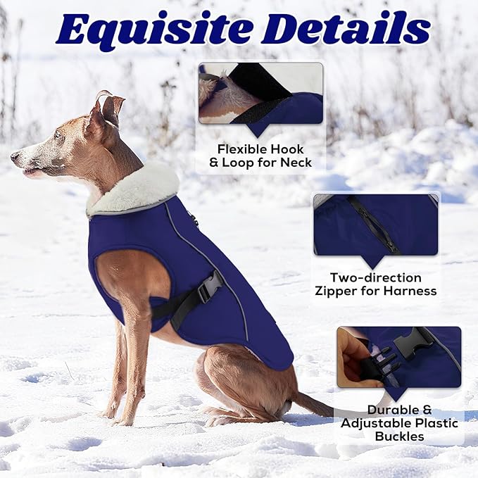 EMUST Dog Winter Coat, Thick Windproof Dog Jacket Winter, Pet Warm Vest for Small/Medium/Large Dogs, Blue XXL