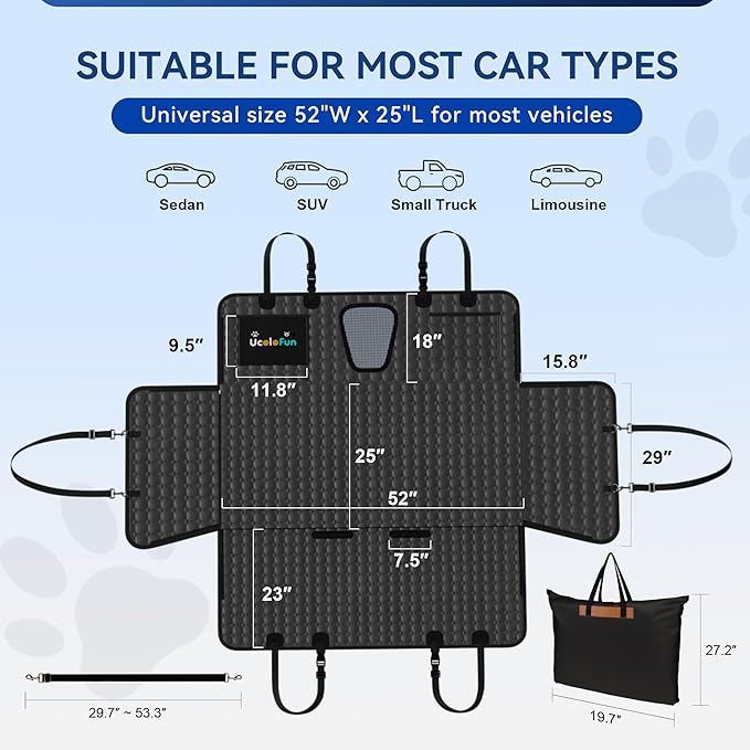 Back Seat Extender for Dogs, PU Leather Waterproof Dog Car Seat Cover for Back Seat with Hard Bottom Holds 400LBs, 2025 Upgraded Sturdy Dog Hammock for Cars/Trucks/SUVs, Anti-Scratch, Easy to Clean
