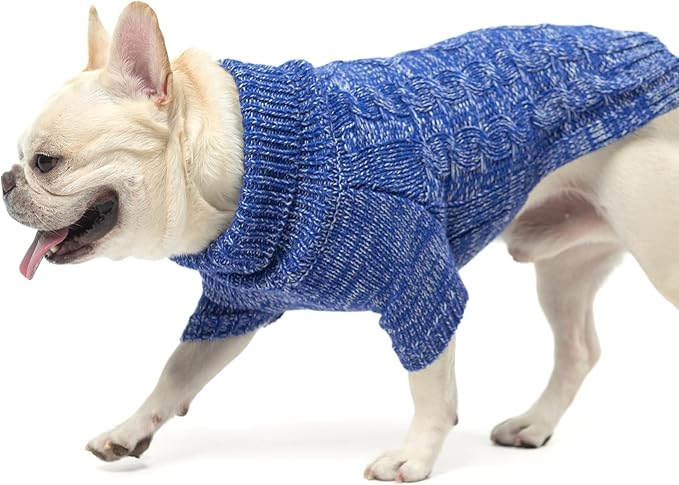 KOOLTAIL Thermal Knitted Dog Sweater for Small Medium Large Dogs, Turtleneck Cable Knit Doggy Winter Coat Warm Clothes Sweatshirt Outfits for Cold Weather,Pullover Pet Jumper for Puppy Cats Blue XL