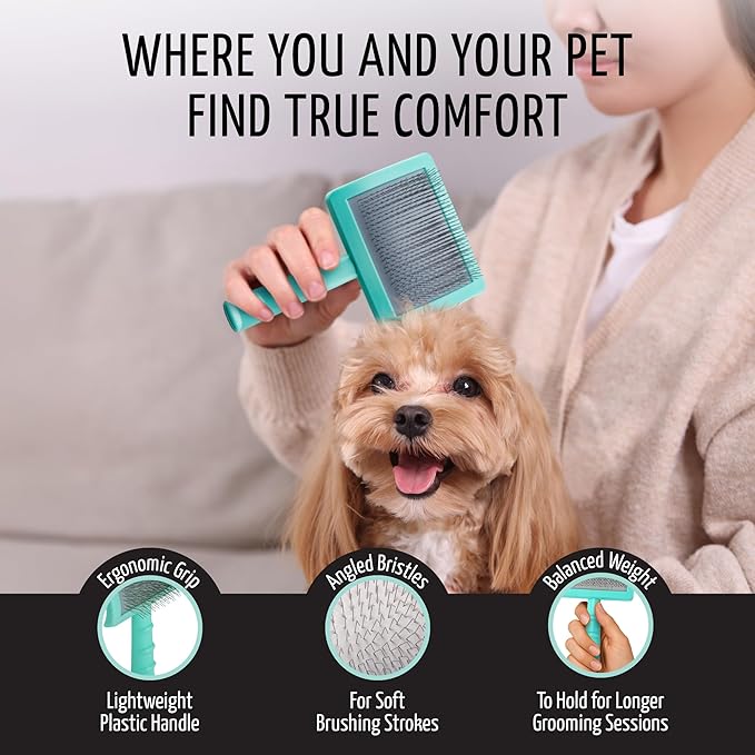 Tauro Pro Line Slicker Dog Brush for Shedding - Detangler for Curly, Long Hair & Undercoat - Pet Slicker Brush for Poodle, Doodle Dogs & Cat Grooming, Non-Slip Grip, Hard Pin (Size L - Mint)