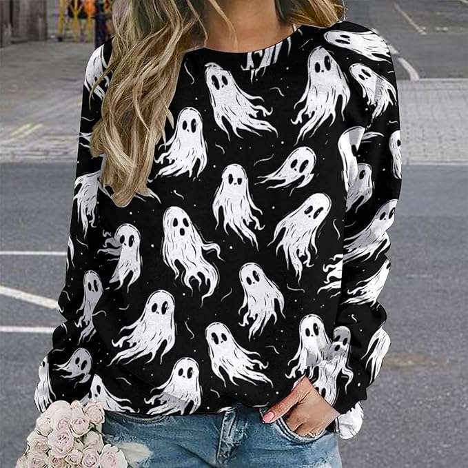 Womens novelty funny cat printed crewneck sweatshirt casual loose long sleeve graphic pullover sweatshirts tops