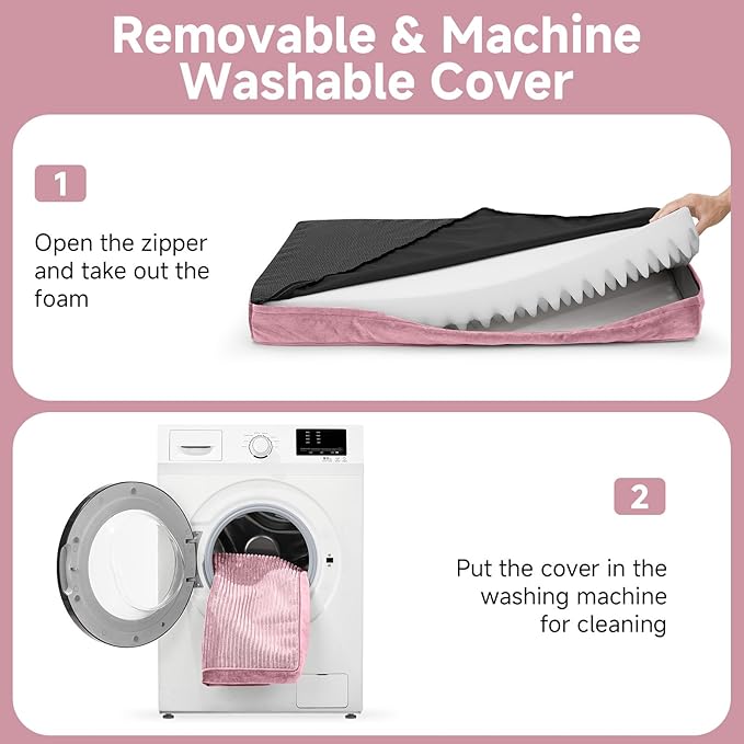 OhGeni Orthopedic Waterproof & Machine Washable Dog Bed for Small Medium Pets, Suitable for Crates, Cat Mat with 25D Egg Crate Foam, Removable Cover, 30 Inches(Pink)