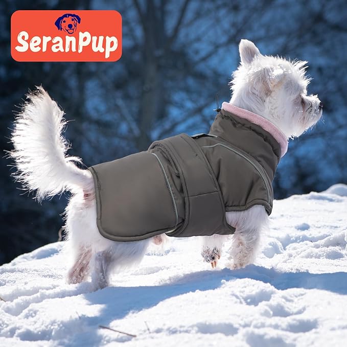 Gray Dog Coat Waterproof Jacket with Fleece Lined Windproof Coats for Small Dogs Thick Pets Clothes Soft Pet Sweater for Cold Weather Warm Winter Puffer Coat with Leash Hole