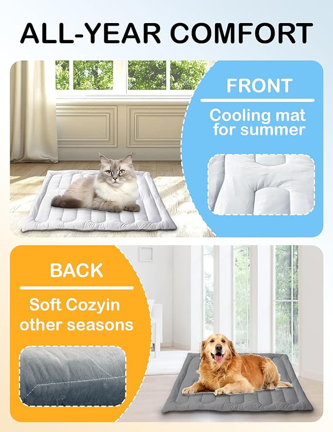 Dog Cooling Mat, Reversible Self-Cooling Mat for pet, Cool Fabric Top & Velvet Back, Portable Ice Cool Fabric Dog Bed, Easy Washable Summer Pets Cool Pad for Indoor Outdoor (XL(59.0″*39.8″))