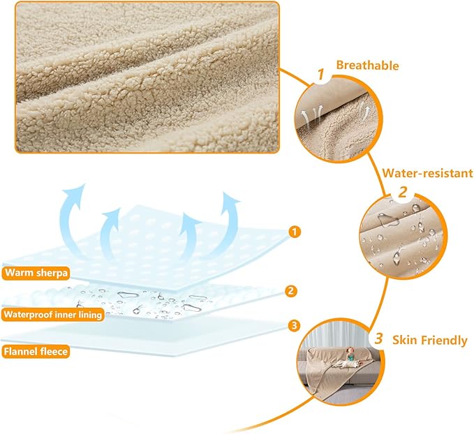 Waterproof Dog Blanket Reversible Pet Bed Cover Puppy Fluffy Cream Blankets Leakproof Sofa Couch Cover Cat Pet Blanket for Warm Washable-M