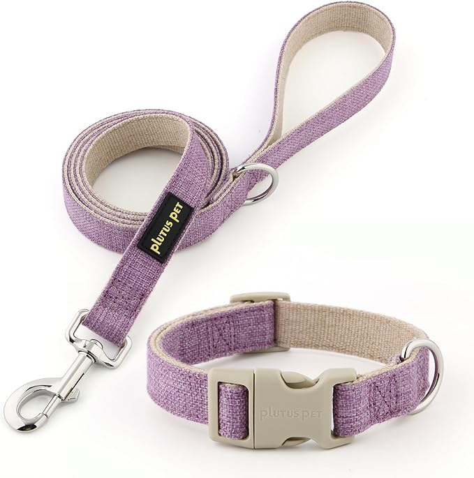 Plutus Pet Cotton Hemp Dog Collar and Leash Set, Adjustable Collar for Small, Medium, and Large Dogs, Heavy Duty and Soft on Skin, Lavender, XS